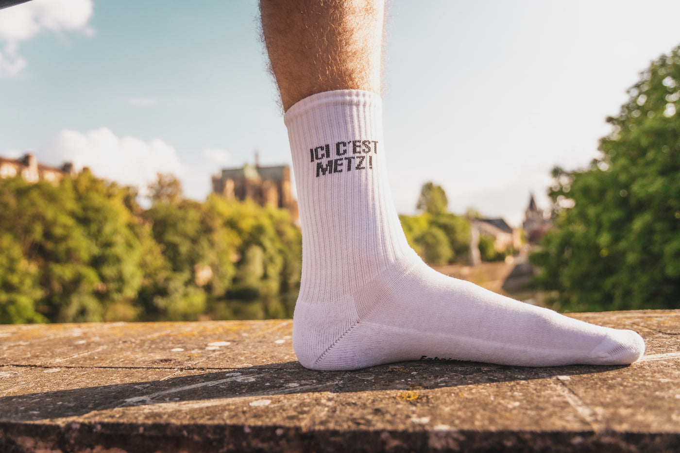 Chaussettes Made In France blanche "ICI C'EST METZ!"